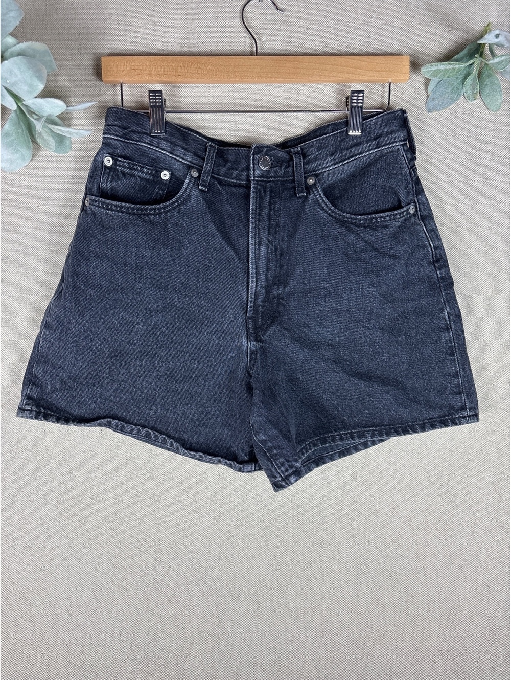 Everlane > A Line Black Denim High Waist Mom Shorts 28